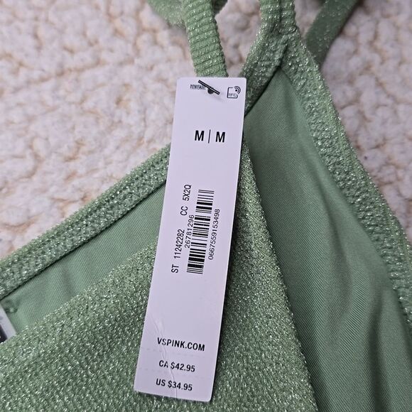 1179 NWT Pink Victoria Secret String Bikini Bottom Wild Grass Green Med - Picture 4 of 5